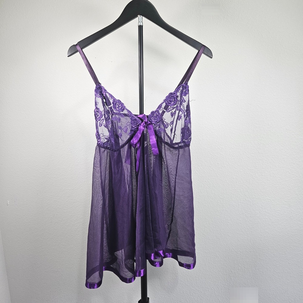 Babydoll Nightgown Women 3XL Purple Lace Mesh Bow Romantic Coquette Boudoir